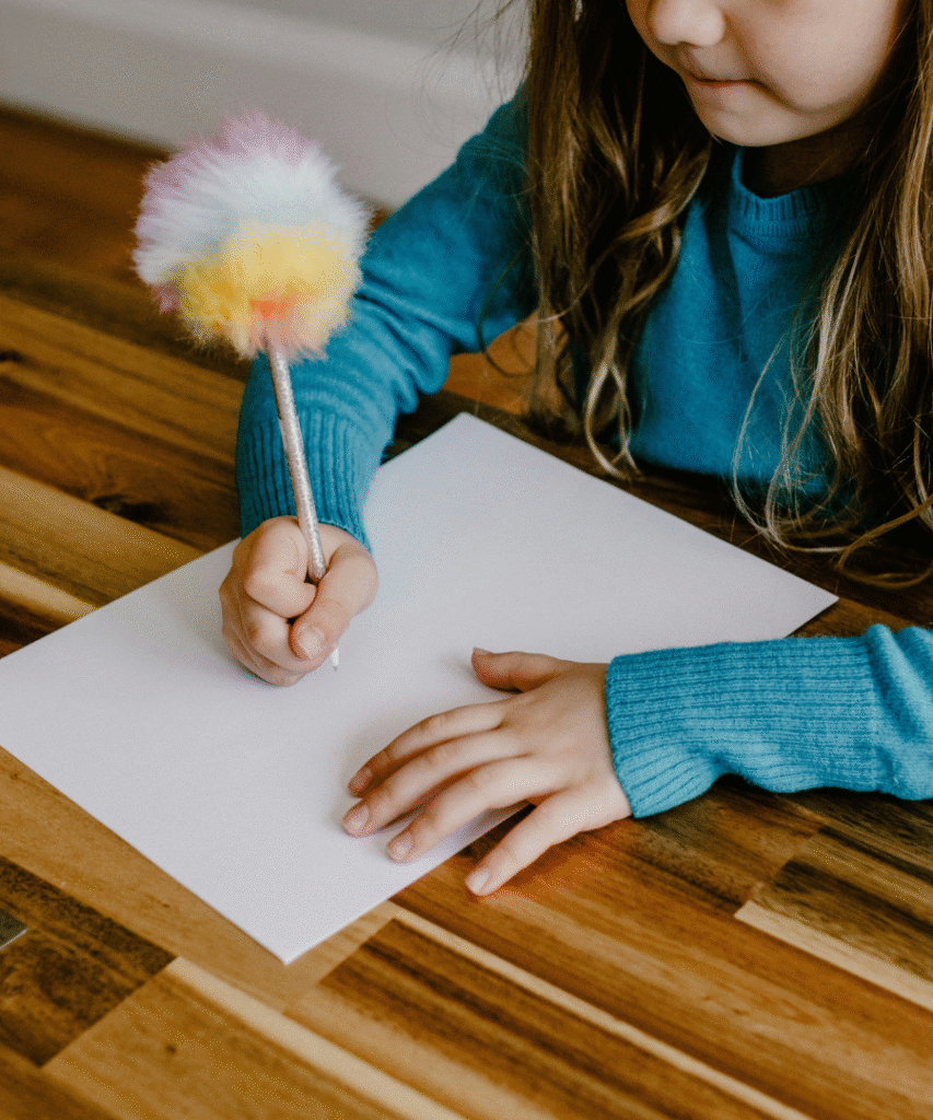 Une enfant en rééducation de l'écriture.